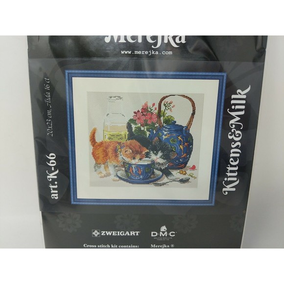 Merejka Cross Stitch Kit K-66 Kittens Milk Tea Cute Cats Flower Country Cabin‎ - Picture 1 of 6